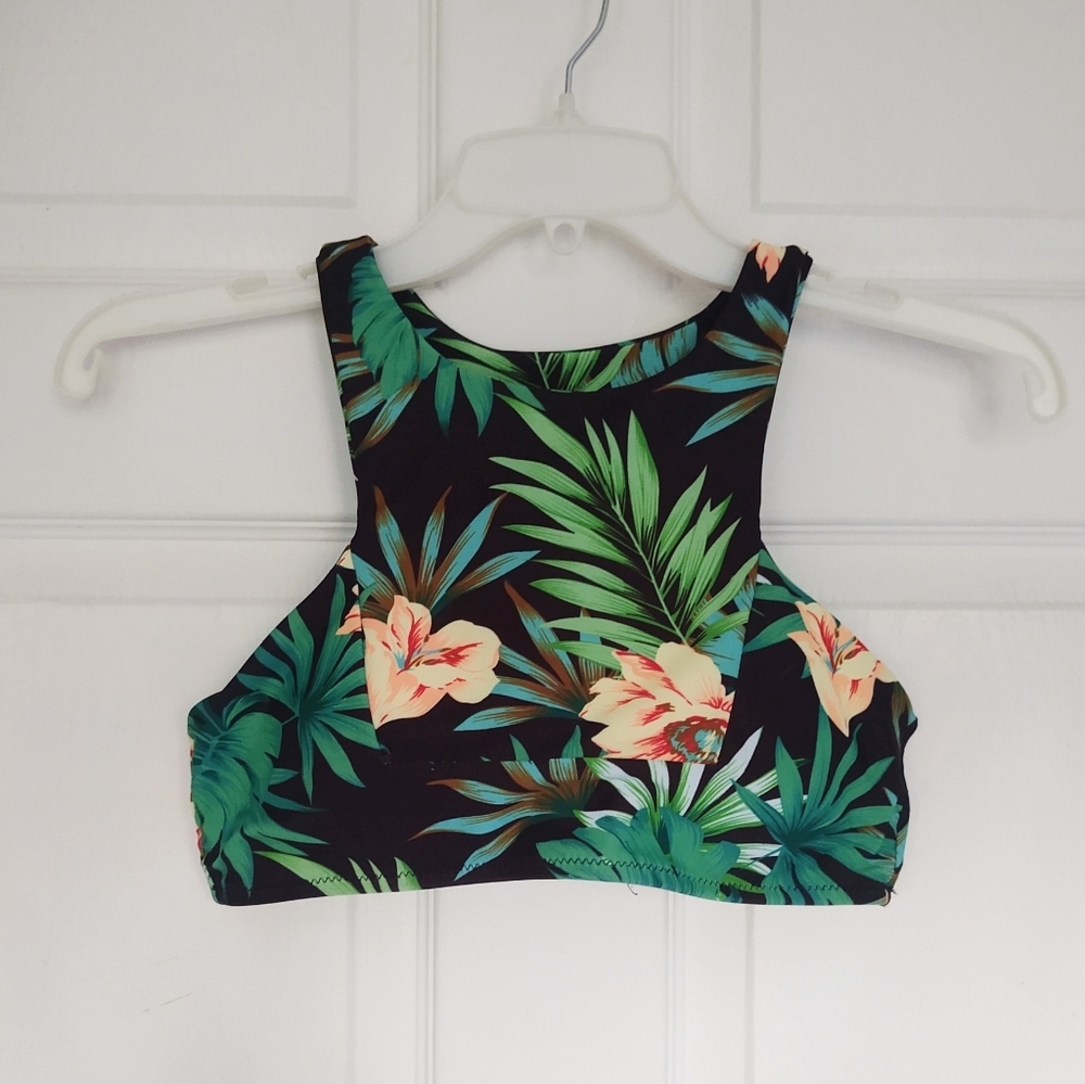 Tropical Floral Halter Neck Bikini Top